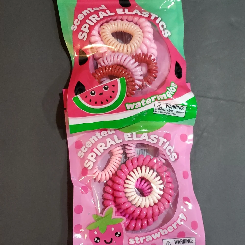 12 piece watermelon‎ and strawberry scented spiral elastics hair coils brand new
